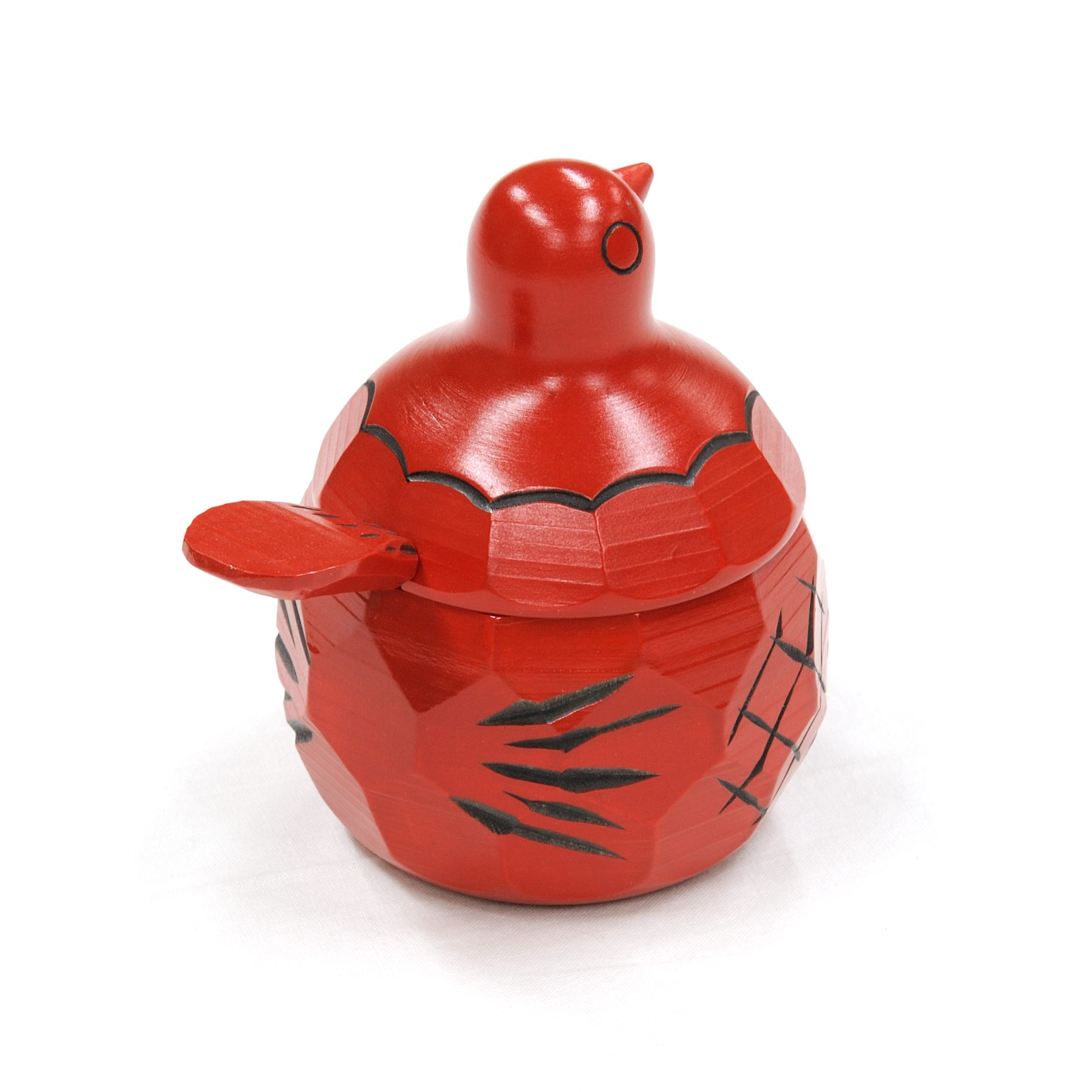 鳩の砂糖壺（赤） | ギャラリーまきの 信州の木製品と美術工芸品販売の