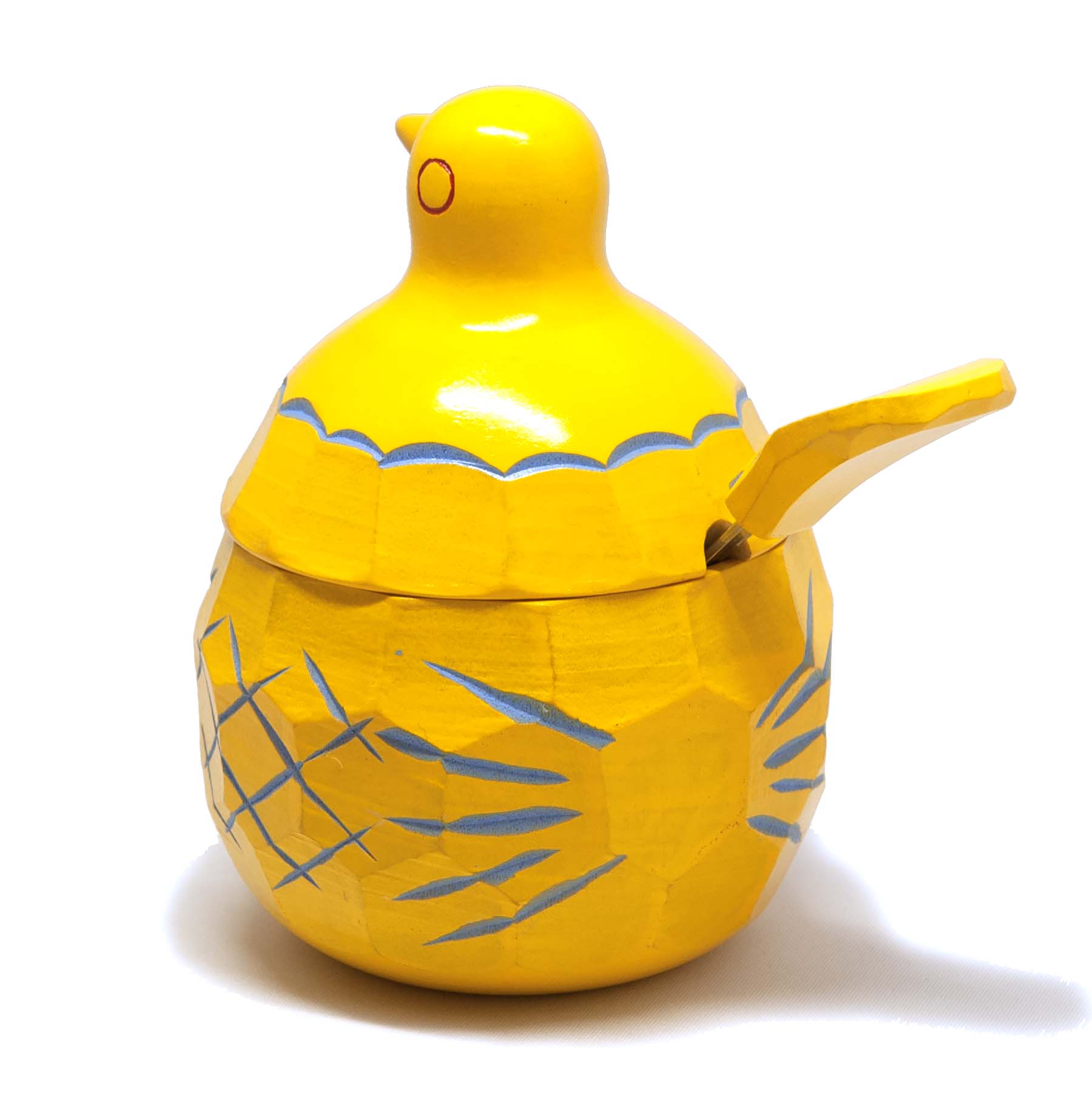 鳩の砂糖壺（黄）カバ材 | ギャラリーまきの 信州の木製品と美術工芸品 